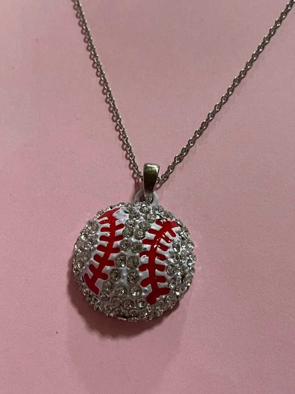 Crystal Silver Tone Baseball Necklace #9997 - Picture 1 of 8